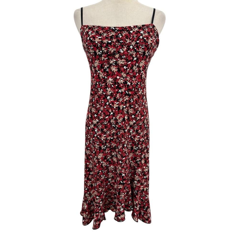 Vtg 90s BCBG Max‎ Azria Dress Midi Sz S Red Floral Stretch Knit Y2K